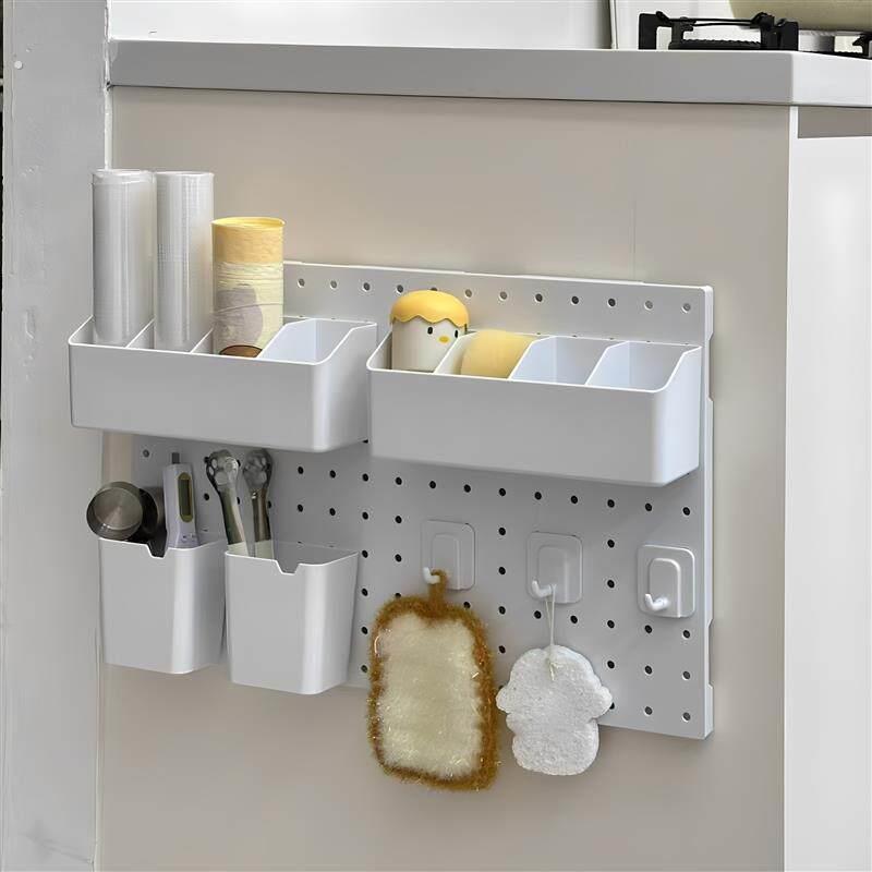 Kitchen perforated board storage rack refrigerator gap storage cabinet door rear slide rail pull-out rack wall-mounted organizing artifact