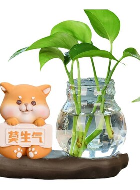卡通呆萌莫生气小猫宠物绿植水培装饰品办公室氛围玄关布置小摆件