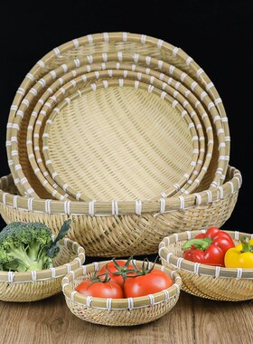 馒头筐竹编制品筲簸箕农家用手工竹编收纳沥水篮竹篓筐有无孔筛子