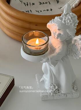 欧式复古天使女孩烛台摆件桌面浪漫装饰蜡烛台座氛围感拍照道具