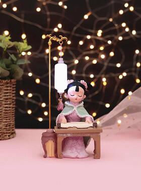 宫廷风琴棋书画灯下下棋格格树脂摆件中国风家居装饰可爱生日礼物