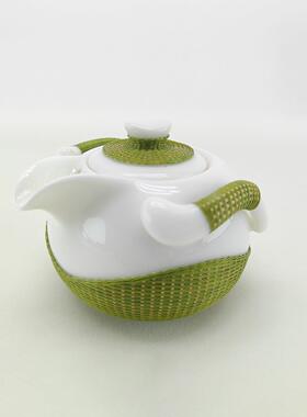 四川竹丝扣瓷茶壶手工瓷胎竹编泡茶壶茶杯一壶两杯便携茶具套装