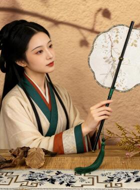 长柄腰扇古风手工扇子折叠小巧便携女旗袍汉服团扇舞蹈专用中国风