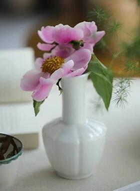 宋式韵瓜棱小花AUC瓶陶瓷花器插新中花日常家茶席桌居面闲趣别院