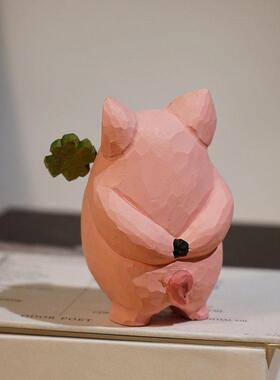 “猪大哥也是懂浪漫滴”手工木雕摆件可爱桌面装饰品生日情侣礼物