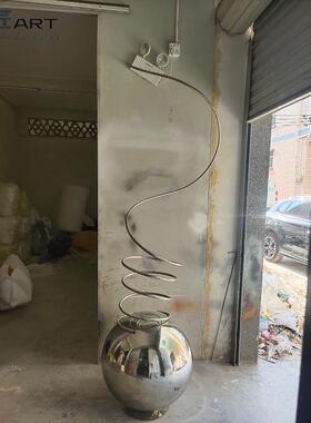 不锈钢圆形旋转球体室内落地雕塑售楼处走廊楼梯过道装置艺术摆件