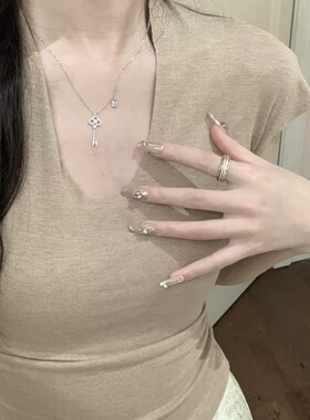 超闪满钻钥匙锁头吊坠项链女款2026新款秋冬毛衣链轻奢高级感气质
