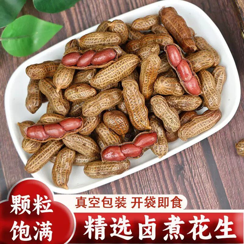 卤汁水煮花生袋装500克五香麻辣味开袋即食带壳湿花生零食小吃