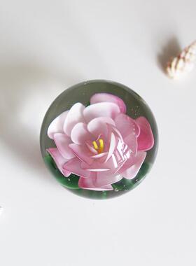 淄博老琉璃花球玫瑰花朵水晶球艺术送母亲女生日礼物摆件荷塘月色