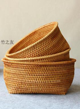藤编收纳筐家用纯手工竹编制品簸箕制品越南篮水果筐子筛子竹篮子