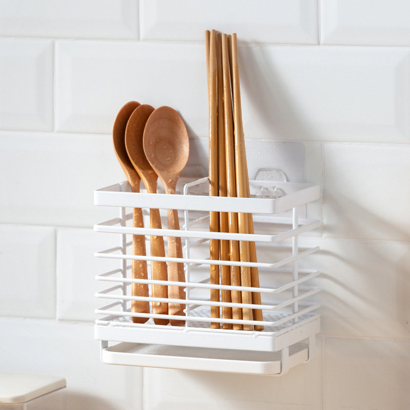 Chopstick barrel wall-mounted chopstick cage household tableware storage rack drain chopstick rack kitchen punch-free chopstick barrel storage box
