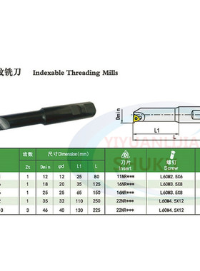 数控中心单牙单刃螺纹铣刀杆SMT12-12F11/SMT18-20K16/SMT25-25M1