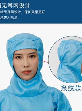 QCFH无尘静电衣服带帽连体胯下拉链全身防护工作服女男装反复使用