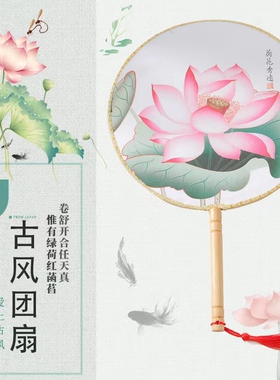 古风扇子团扇中国风舞蹈夏季古典古装宫廷汉服女式长柄流苏小圆扇