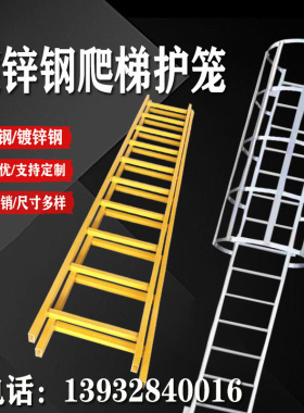 玻璃钢方管FRP/铁镀锌/不锈钢/耐腐蚀污水井外墙安全爬梯护笼平台
