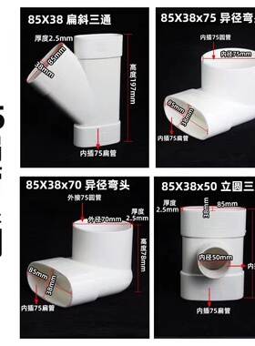 PVC扁管50 63 75 110椭圆管地漏移位器洗衣机下水移位 圆扁管配件