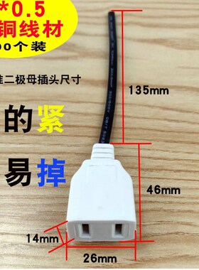 足100条带线2孔母插头防水一体型二脚母头 220V公母对接AC电源头