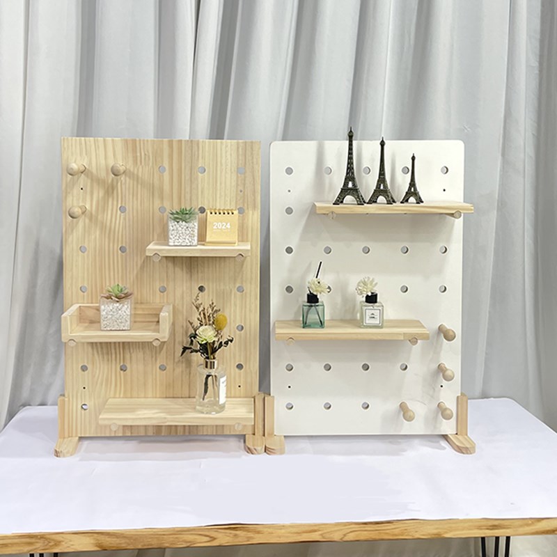Household desktop bookshelf solid wood multi-layer perforated board table shelf multi-functional decorative storage display