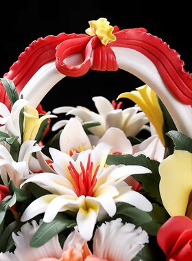 《花开富贵》陶瓷非遗q手工花篮高档会所酒店客厅玄关装饰乔迁摆