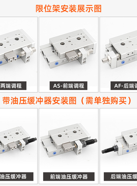 HLQ滑台气缸附件限位器调节行程定位支架配件A AS AF 缓冲器