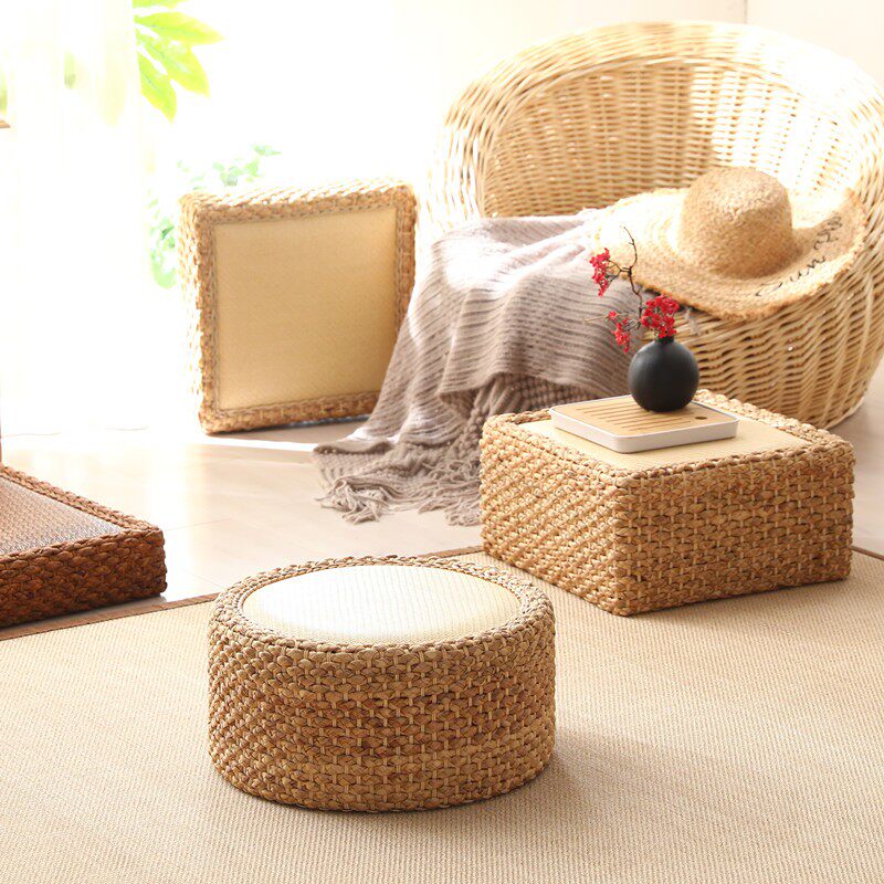 Rattan futon cushion household floor cushion futon living room straw pouf bay window futon tatami cushion