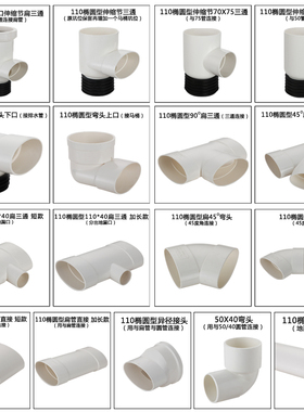 PVC马桶移位器坐便器扁管配件扁直接三通弯头椭圆加厚110扁管接头