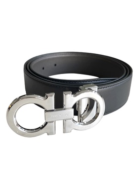 FERRAGAMO/菲拉格慕 银标黑褐色光面双面腰带3.5CM宽百搭正品皮带