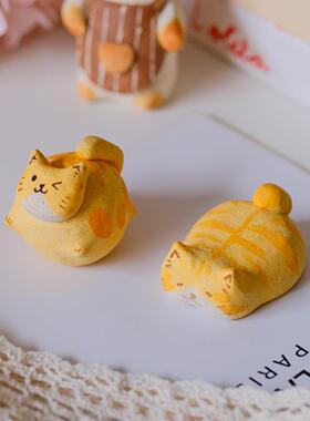 燚坊猫猫窑手工可爱橘猫陶瓷摆饰扩香石萌趣创意设计桌面摆件猫咪