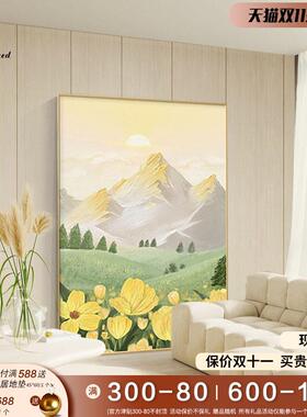 侘寂风入户玄关装饰画背有靠山走廊客厅挂画沙发背景墙日出落地画
