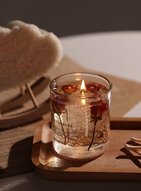 甄选真花果冻香薰手工蜡烛精油花艺玻璃杯家用卧室香氛摆件浪漫伴