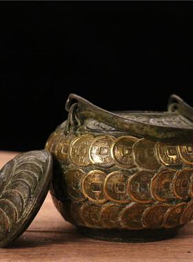 仿古纯铜鎏金茶壶大号小号钱壶家居茶道酒柜装饰品摆件