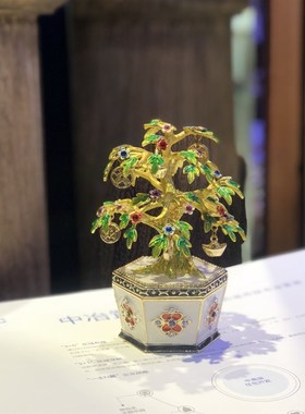 合金珐琅摇手工彩钱树摆件纯手工树风生水起商意装饰如务礼品