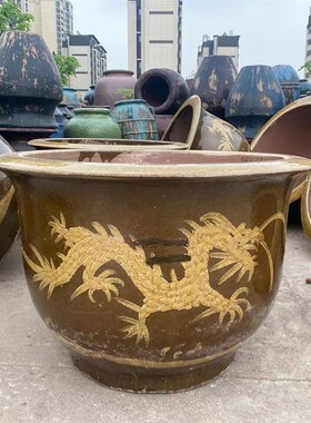 龙缸花盆均釉陶土缸粗陶大口陶瓷特大型家用铁树圆形田园绿植龙盆