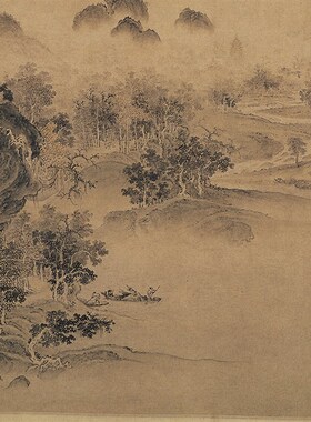 宋徽宗赵佶溪山秋色图挂轴条幅卷轴山水画名画真迹复制品玄关画