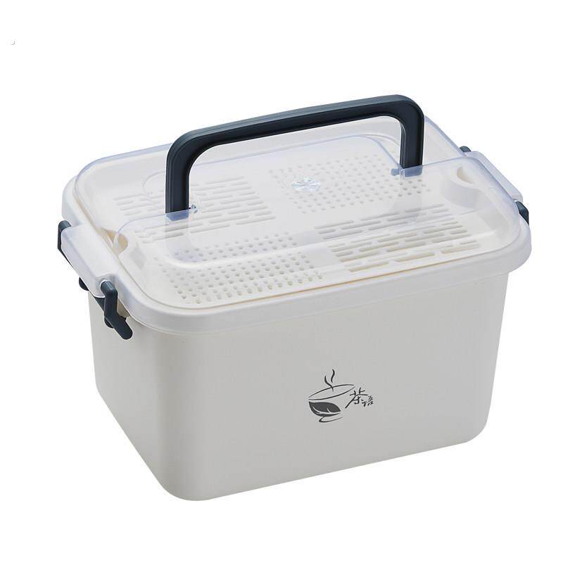 Plastic tea tray, portable kung fu tea set, tea cup portable storage box, household simple tea cup tray, drain storage
