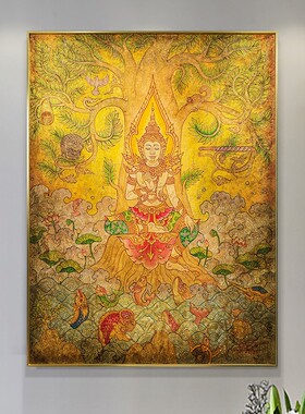 东南亚风格人物装饰画泰国喷绘版画泰式会所客厅玄关走廊挂画