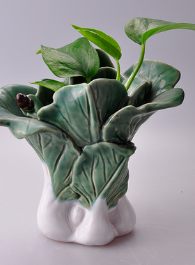 美陶《旺财白菜》石湾公仔 家居中式陶瓷菜摆件开业前台小摆设件