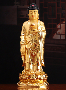 纯铜贴金西方三圣神像铜雕观音佛像供奉大势至菩萨阿弥陀佛像摆件