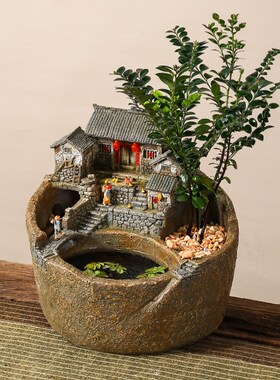 创意流水摆件循环水玄关永动露台造景鱼缸禅意造景茶几装饰品复古