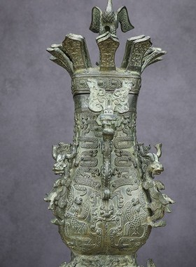 春秋立国青铜器战鹤莲鹤方壶盛酒器古铜摆件定制馆物博收藏送礼