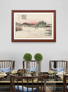 新中式实木框电箱装饰画免打孔液压配电箱画推拉画电闸电表箱挂画