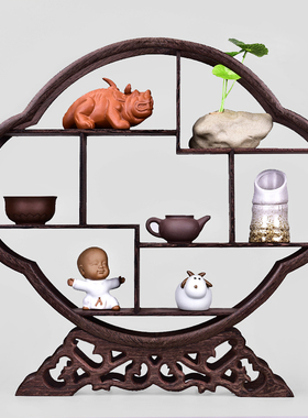 中式小多宝阁茶具架子置物架茶壶架摆件架展示架鸡翅木博古架实木