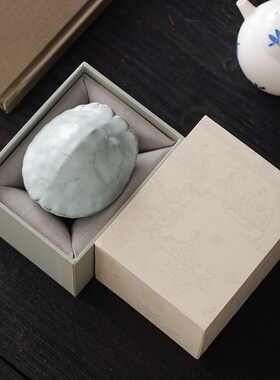 中式富甲天下乌龟壳茶宠桌面摆件创意精品汝窑工艺品开片可养礼物