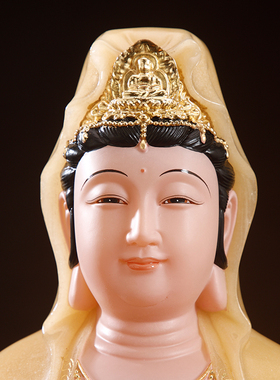 汉白玉观音菩萨家用供奉观音神像摆件南海观音坐莲观世音菩萨佛像