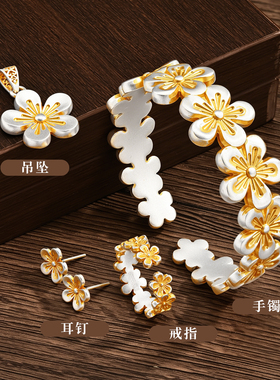 镯大师足银9999桃花开口手镯