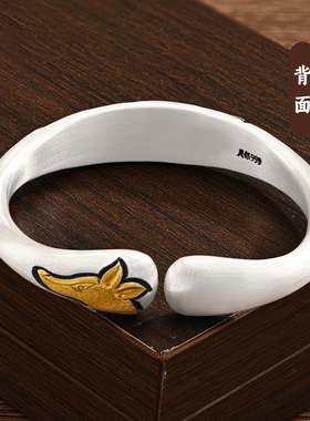 镯大师足银999灵狐开口镯