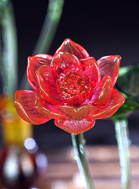 瓶教用品佛堂宝具供花 古法琉璃花佛供瓶 佛前莲花摆件