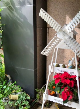 田园风创意装饰家居阳台软装木质风车花架店铺橱窗落地摆设大花架