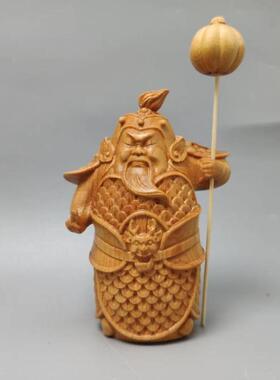 崖柏黄杨木雕门神哼哈二将实木雕刻摆件家居客厅创意工艺礼品神将