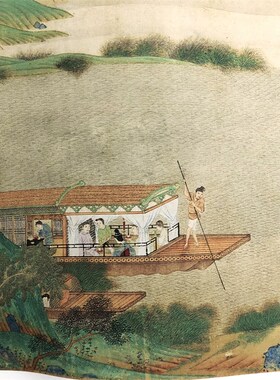 仇英《浔阳送别图卷》明代青绿山水 仿古国画高清微喷复制装饰画